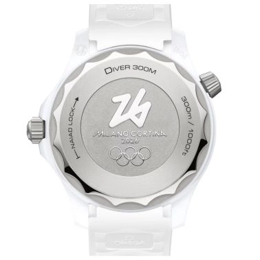 Montre Omega Seamaster Diver 300m Co-Axial Master Chronometer cadran blanc "Milano Cortina 2026" bracelet caoutchouc 43,5 mm