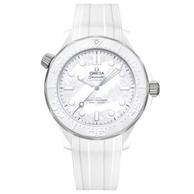 Omega Seamaster Diver 300m Co-Axial Master Chronometer watch with white dial “Milano Cortina 2026” and rubber strap, 43.5 mm