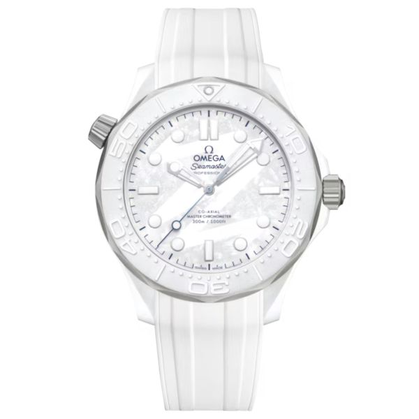Montre Omega Seamaster Diver 300m Co-Axial Master Chronometer cadran blanc "Milano Cortina 2026" bracelet caoutchouc 43,5 mm