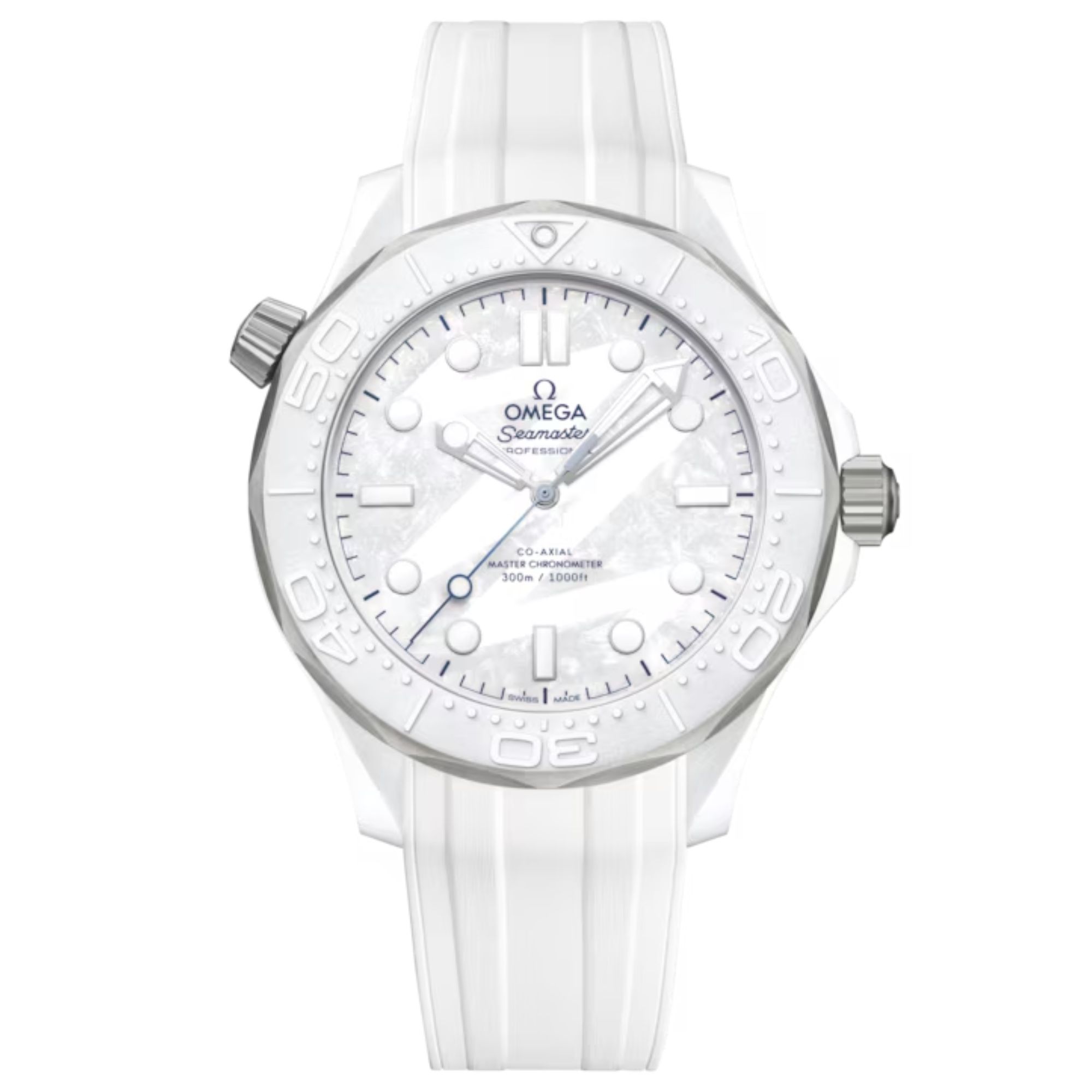 Montre Omega Seamaster Diver 300m Co-Axial Master Chronometer cadran blanc "Milano Cortina 2026" bracelet caoutchouc 43,5 mm
