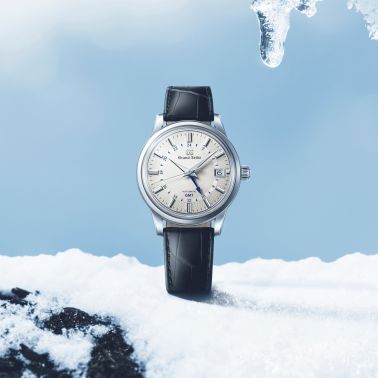 Montre Grand Seiko Elegance "Snowdrop" automatique GMT cadran blanc bracelet cuir 39,5 mm