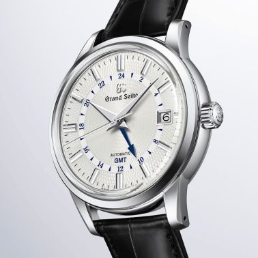 Montre Grand Seiko Elegance "Snowdrop" automatique GMT cadran blanc bracelet cuir 39,5 mm