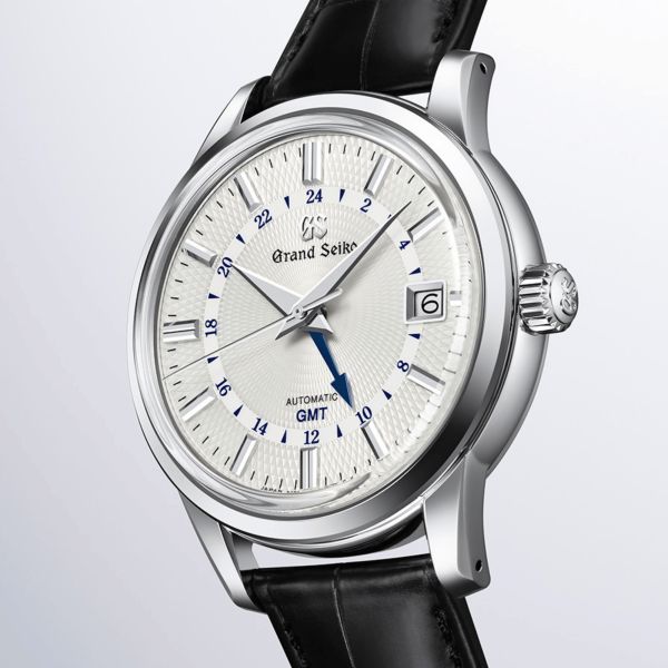 Montre Grand Seiko Elegance "Snowdrop" automatique GMT cadran blanc bracelet cuir 39,5 mm