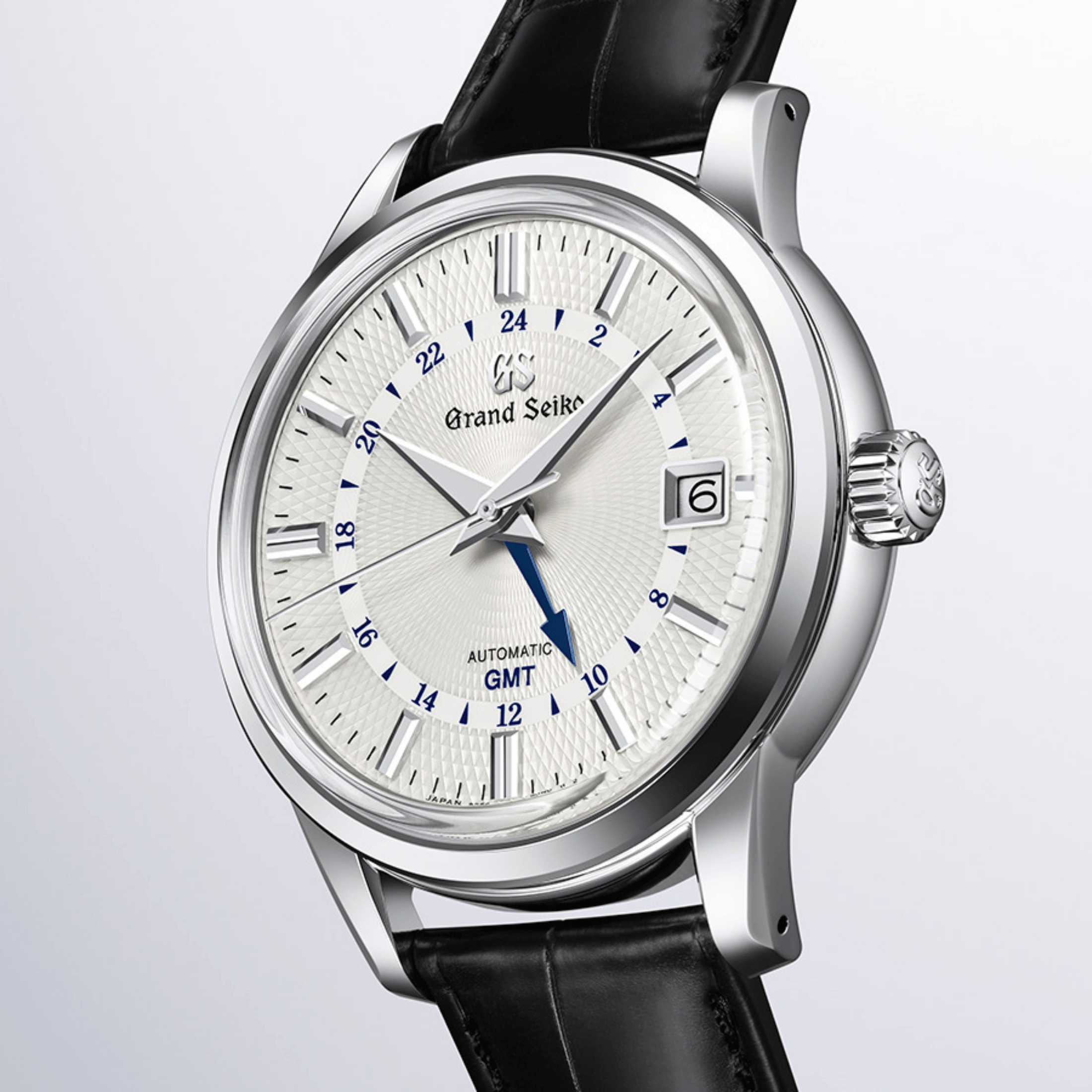 Montre Grand Seiko Elegance "Snowdrop" automatique GMT cadran blanc bracelet cuir 39,5 mm