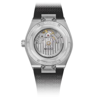 Mido Multifort 8 One Crown automatic watch with black dial and black rubber strap, 40 mm