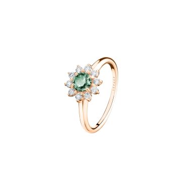 Bague Lepage Marguerite en or rose, saphir vert et diamants