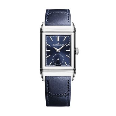 Montre Jaeger-LeCoultre Reverso Tribute Monoface Small Seconds remontage manuel cadran bleu bracelet cuir 45,6 x 27,4 mm