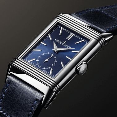 Montre Jaeger-LeCoultre Reverso Tribute Monoface Small Seconds remontage manuel cadran bleu bracelet cuir 45,6 x 27,4 mm
