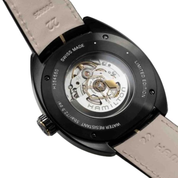 Hamilton American Classic Pan Europ Day Date x Resident Evil Automatic Watch with Black Dial and Black Leather Strap, 42 mm