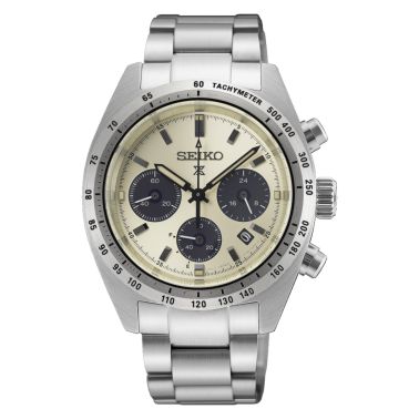 Montre Seiko Prospex Speedtimer "Edition Limitée Europe" quartz solaire cadran beige bracelet acier et cuir 39 mm