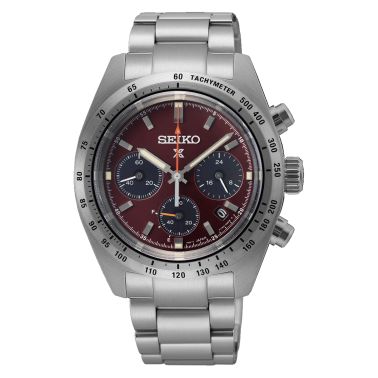 Seiko Prospex Speedtimer "European Limited Edition" quartz solar red dial steel and leather bracelets 39 mm