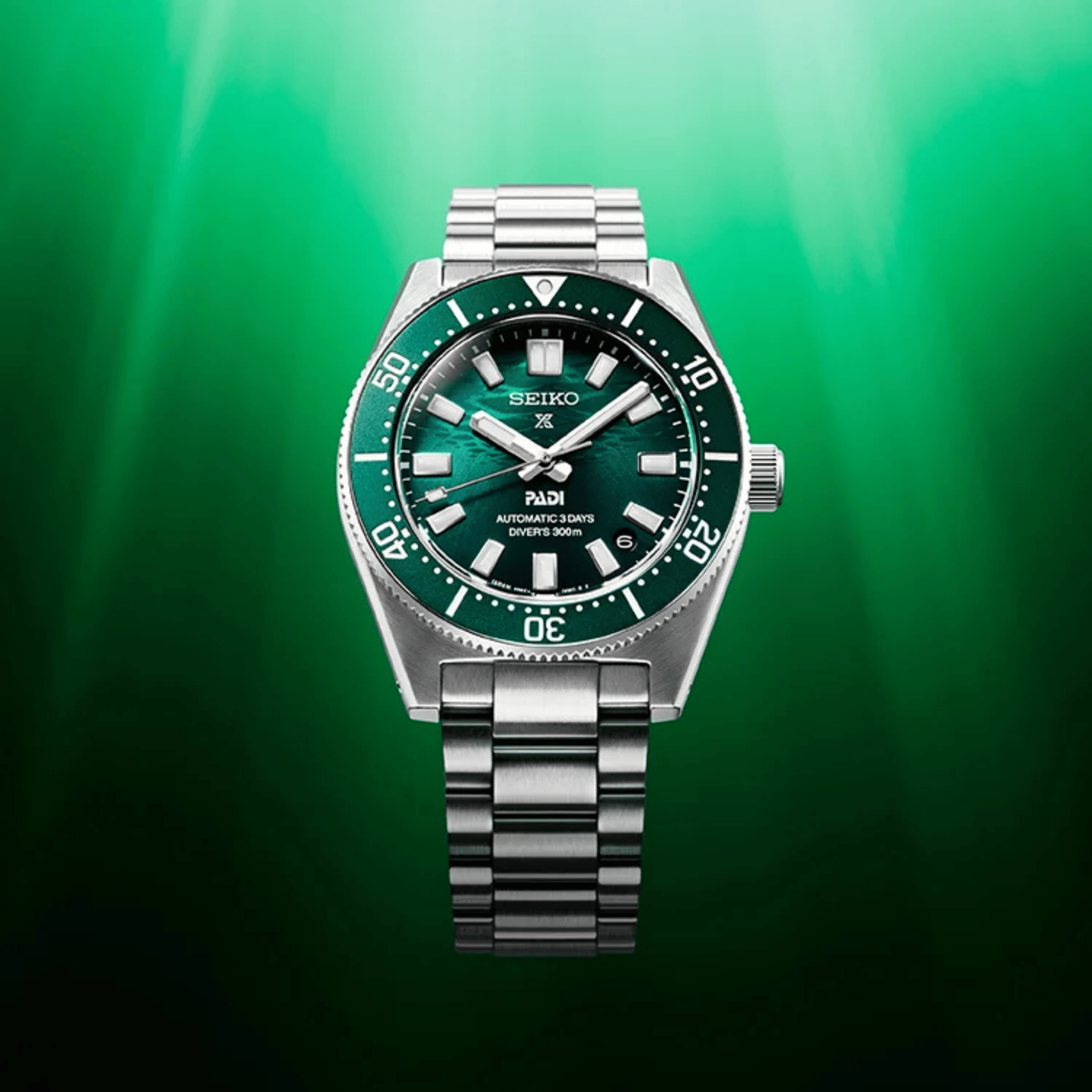 Seiko Prospex Diver's 1965 Heritage 62MAS "PADI Edition" automatic green dial steel bracelet 40 mm