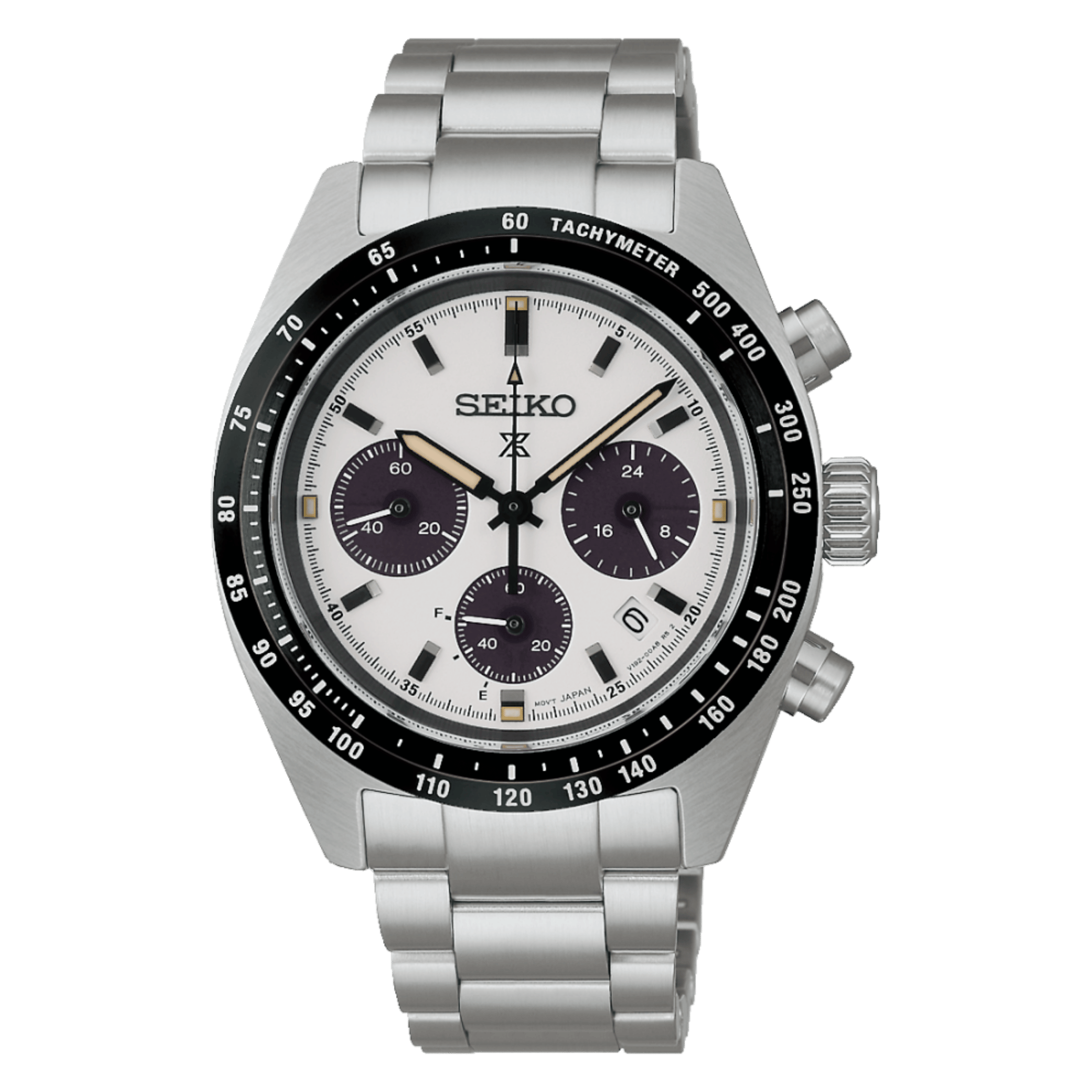 Montre Seiko Prospex SpeedTimer "Youngtimer" solaire cadran blanc bracelet acier 39 mm