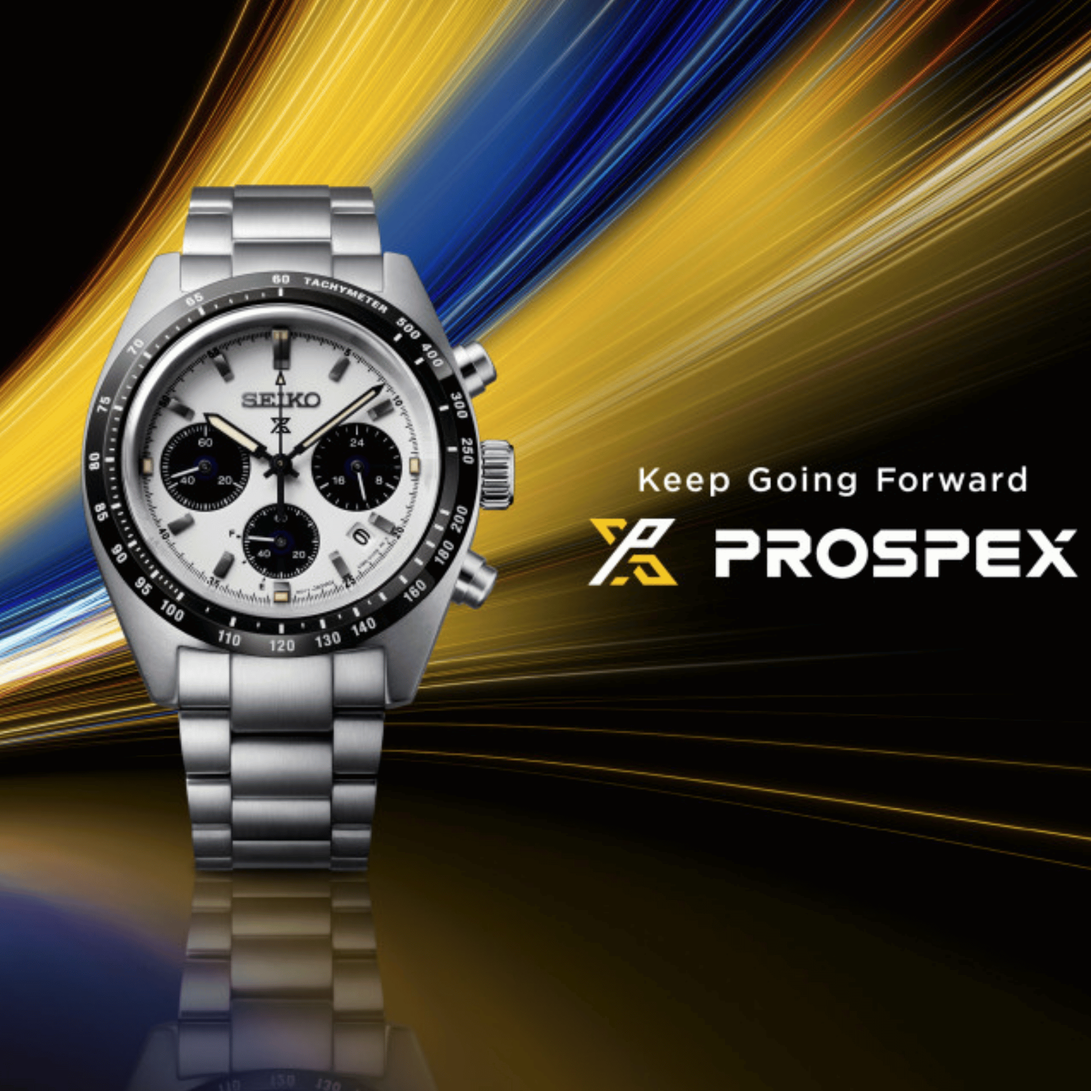 Montre Seiko Prospex SpeedTimer "Youngtimer" solaire cadran blanc bracelet acier 39 mm