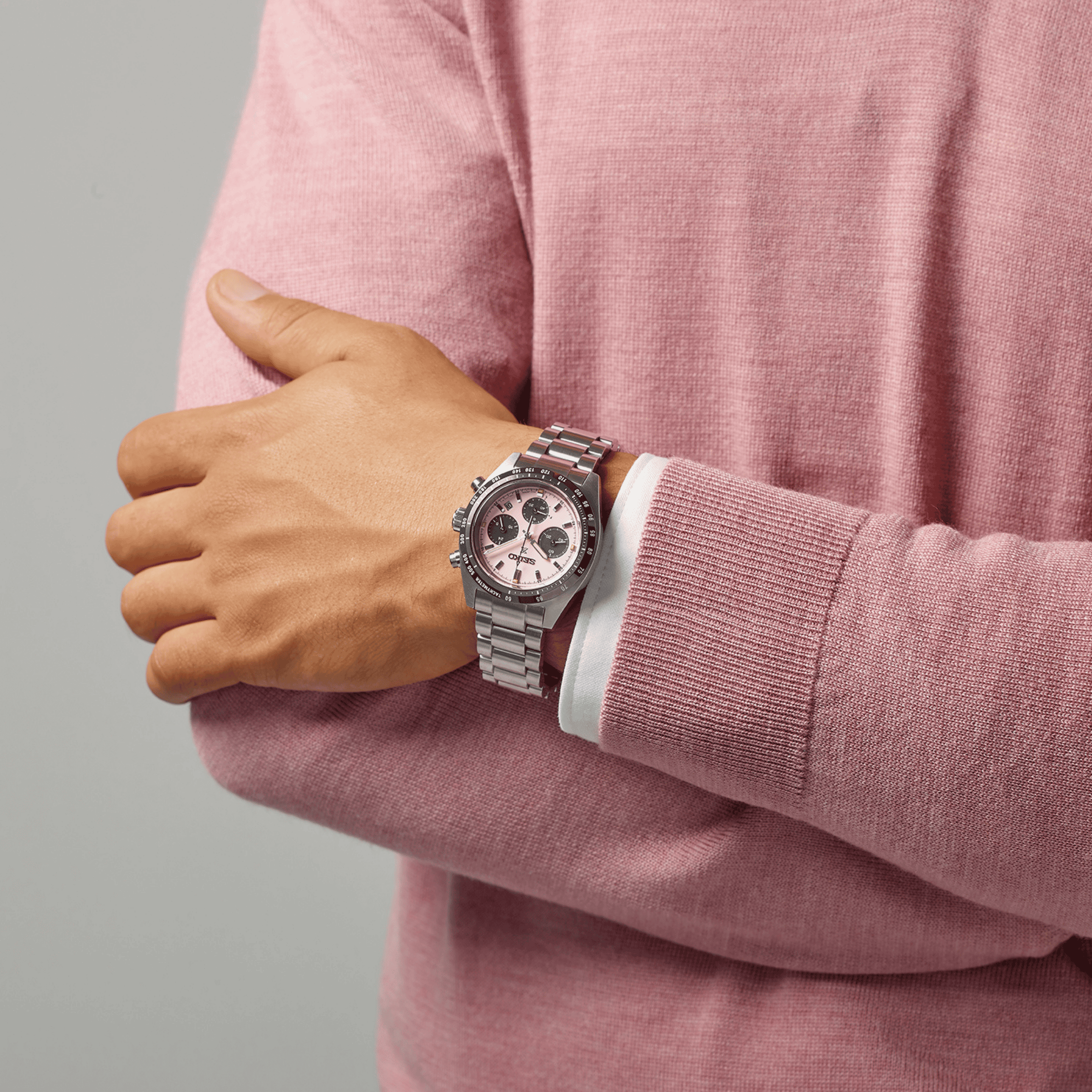 Seiko Prospex SpeedTimer "Youngtimer" solar pink dial steel bracelet 39 mm