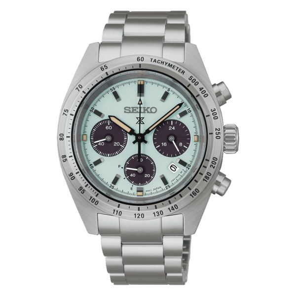 Montre Seiko Prospex SpeedTimer "Youngtimer" solaire cadran vert menthe bracelet acier 39 mm