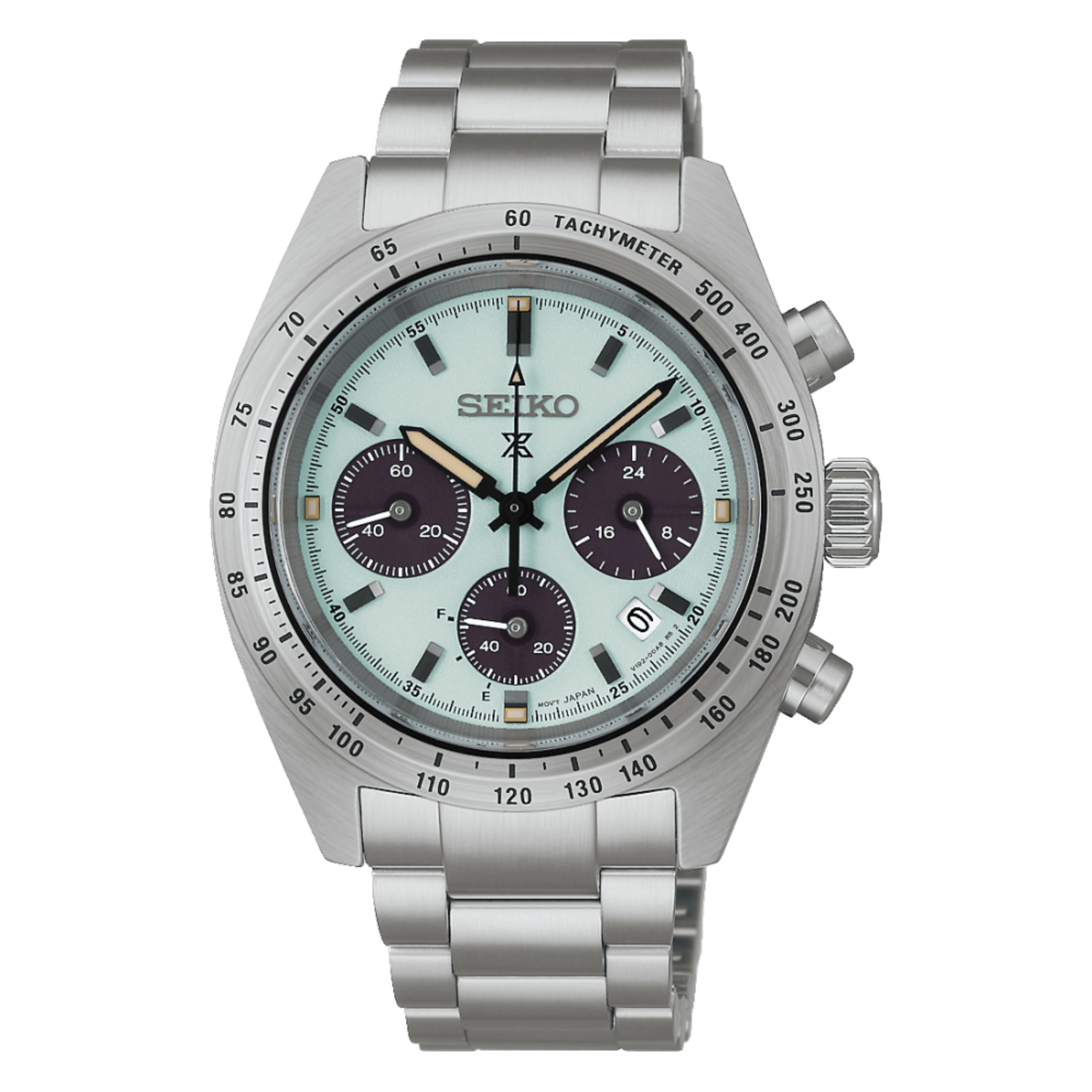 Montre Seiko Prospex SpeedTimer "Youngtimer" solaire cadran vert menthe bracelet acier 39 mm