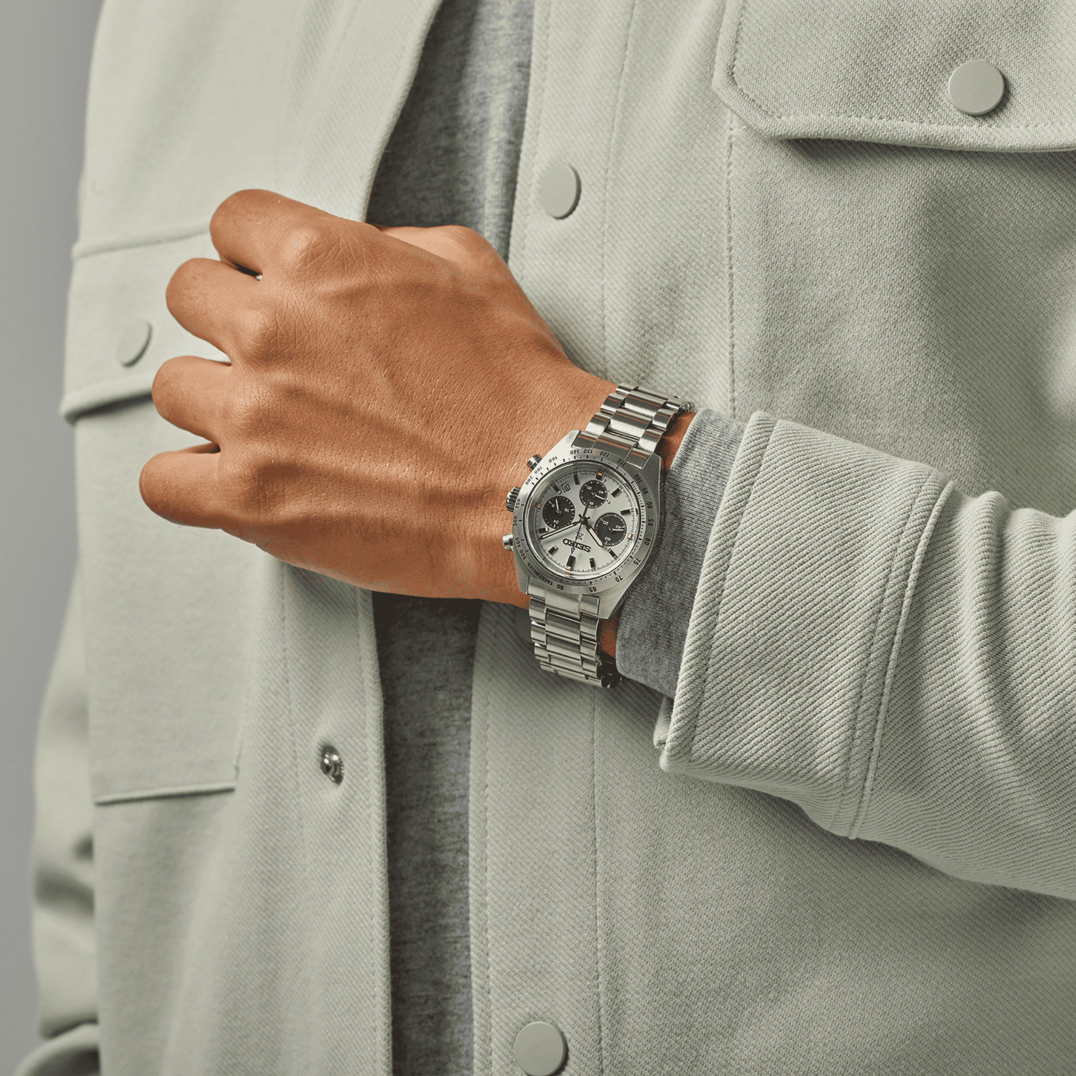 Montre Seiko Prospex SpeedTimer "Youngtimer" solaire cadran vert menthe bracelet acier 39 mm
