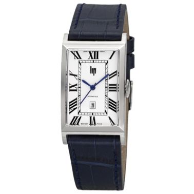Montre Lip Churchill T26 automatique cadran blanc bracelet cuir bleu 46 x 26 mm