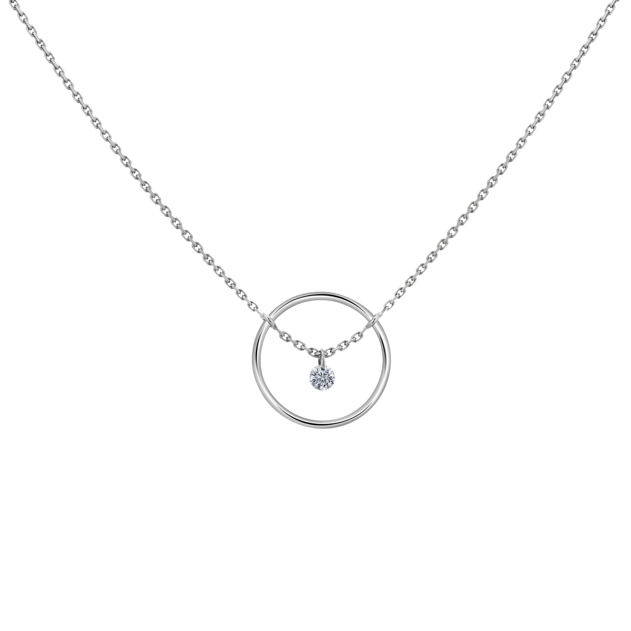 Collier La Brune et La Blonde Excentrique Rond en or blanc diamant taille brillant 0,22 carat