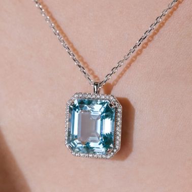 Collier Lepage Aube en or blanc, aigue-marine Santa Maria et diamants