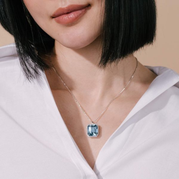 Collier Lepage Aube en or blanc, aigue-marine Santa Maria et diamants