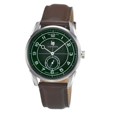 Montre Lip Himalaya quartz cadran vert bracelet cuir marron 40 mm