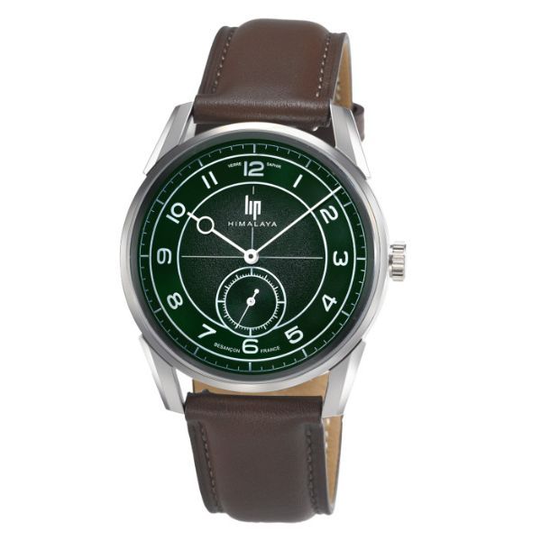 Montre Lip Himalaya quartz cadran vert bracelet cuir marron 40 mm
