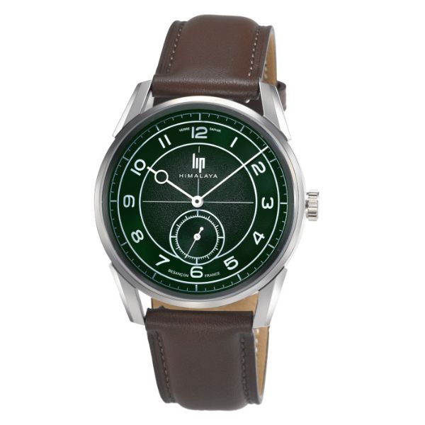 Montre Lip Himalaya quartz cadran vert bracelet cuir marron 40 mm