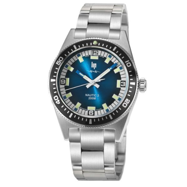 Montre Lip Nautic 3 quartz cadran bleu bracelet acier 39 mm