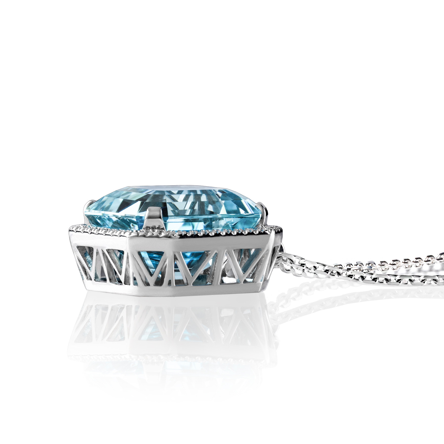 Collier Lepage Aube en or blanc, aigue-marine Santa Maria et diamants