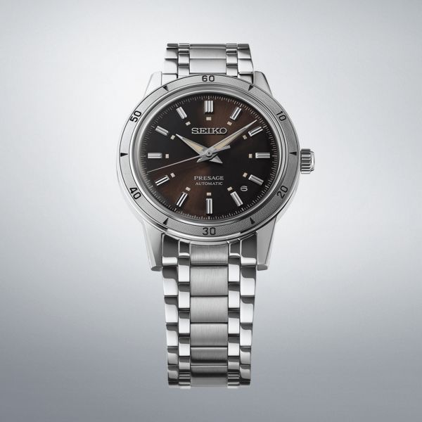 Montre Seiko Presage Style 60s automatique cadran marron bracelet acier 39,5 mm