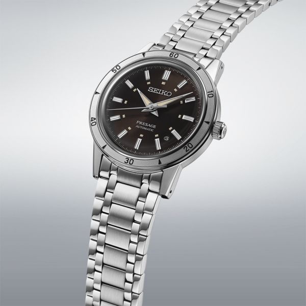 Montre Seiko Presage Style 60s automatique cadran marron bracelet acier 39,5 mm
