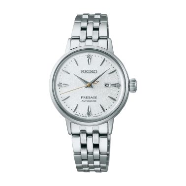 Montre Seiko Presage Cocktail Time "Hot Buttered Rum" automatique cadran blanc diamants bracelet acier 30 mm