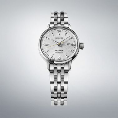 Montre Seiko Presage Cocktail Time "Hot Buttered Rum" automatique cadran blanc diamants bracelet acier 30 mm