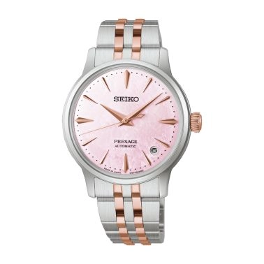 Seiko Presage Cocktail Time "Sakura Aviation" automatic pink dial steel bracelet 34 mm