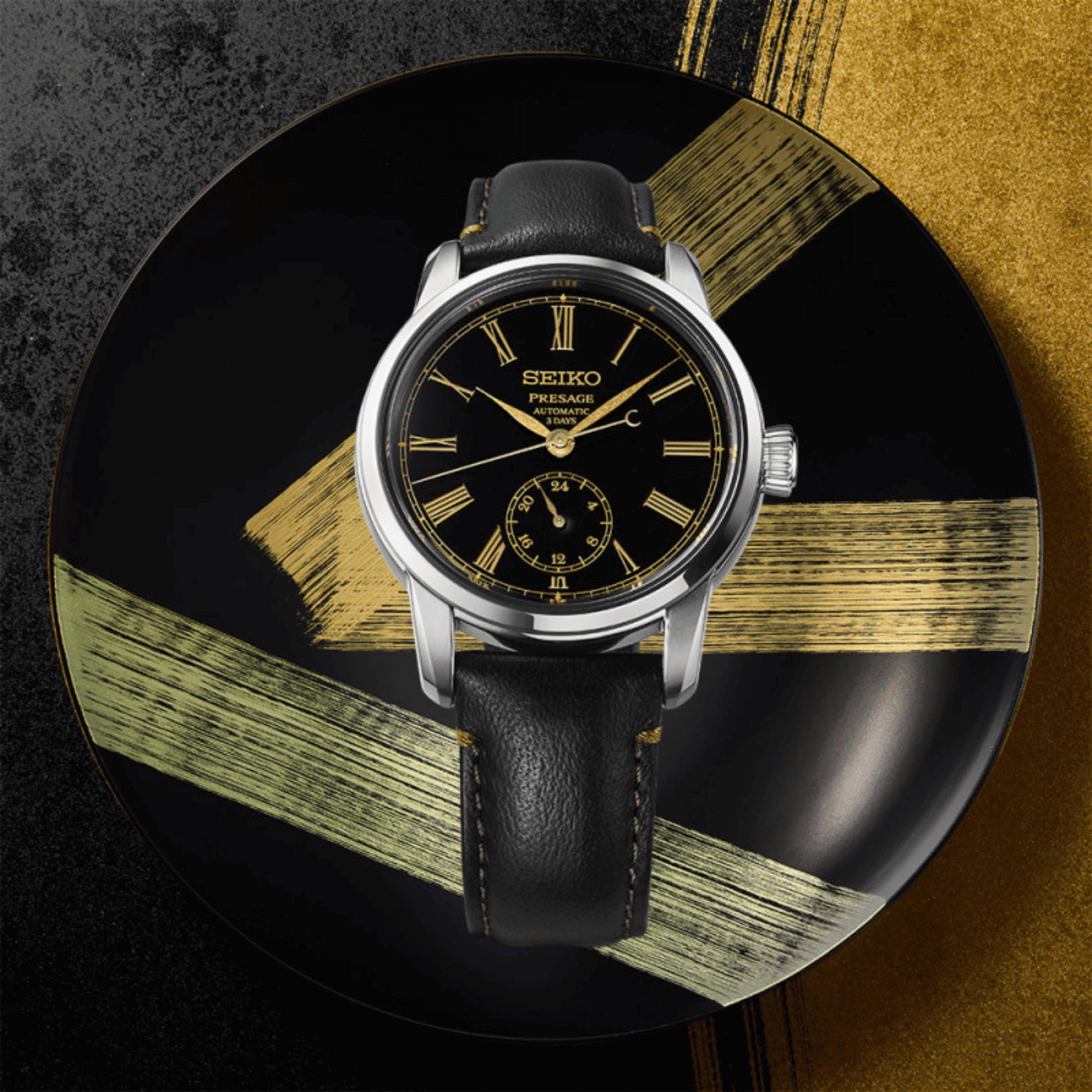 Montre Seiko Presage Classic Series “Craftsmanship” Laque Urushi automatique cadran noir bracelet cuir 40,2 mm