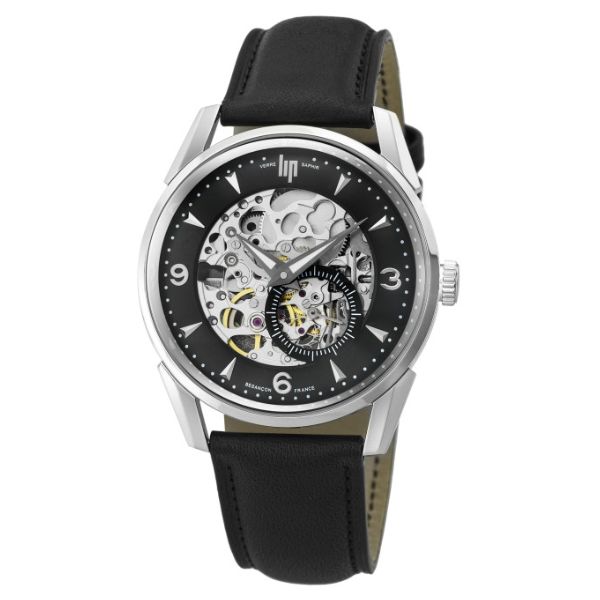 Montre Lip Himalaya Squelette automatique cadran noir bracelet cuir noir 40 mm