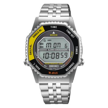 Seiko Rotocall quartz black & yellow steel bracelet 37 mm