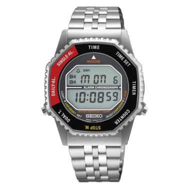Seiko Rotocall quartz black & red steel bracelet 37 mm