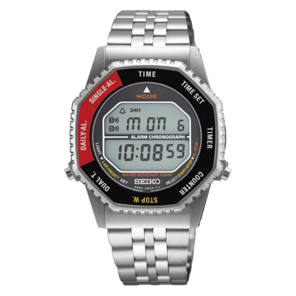 Seiko Rotocall quartz black & red steel bracelet 37 mm