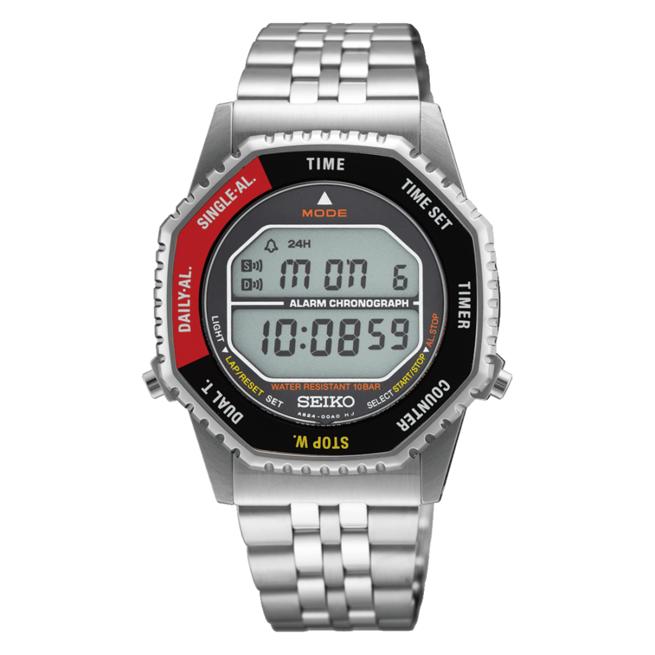 Seiko Rotocall quartz black & red steel bracelet 37 mm