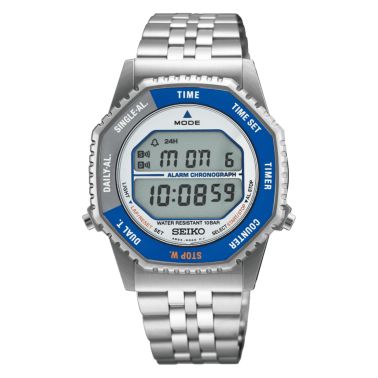 Seiko Rotocall quartz black & blue steel bracelet 37 mm
