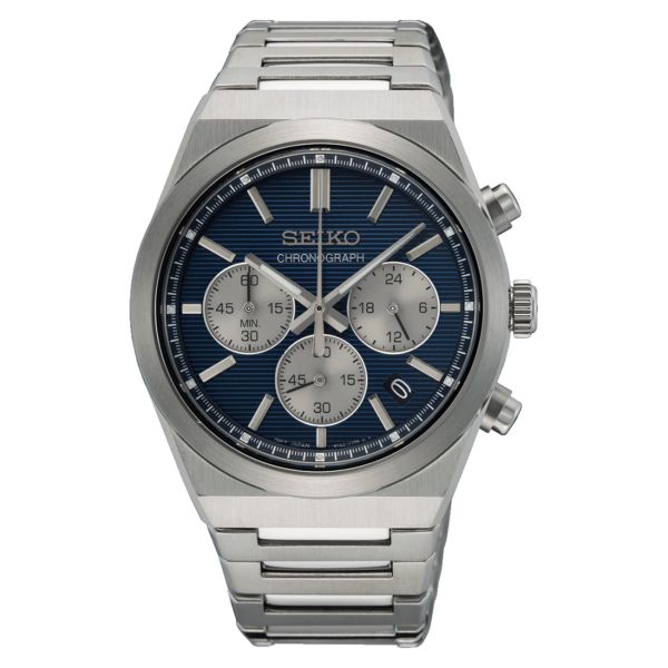 Seiko Sport Chronograph 1970 mecaquartz blue dial steel bracelet 40 mm
