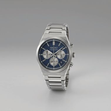 Seiko Sport Chronograph 1970 mecaquartz blue dial steel bracelet 40 mm