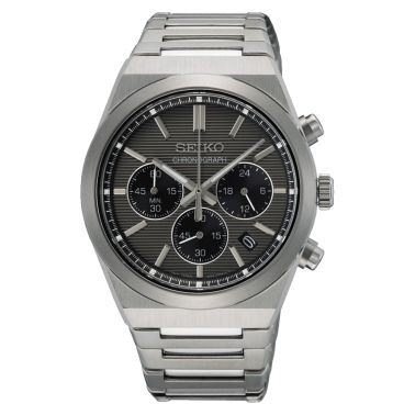 Montre Seiko Sport Chronographe 1970 mecaquartz chronographe cadran noir bracelet acier 40 mm
