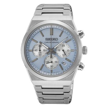Montre Seiko Sport Chronographe 1970 mecaquartz chronographe cadran ciel bracelet acier 40 mm