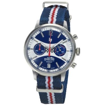 Montre Lip Rallye Méca quartz GPFH cadran blanc et bleu bracelet tissu 39 mm