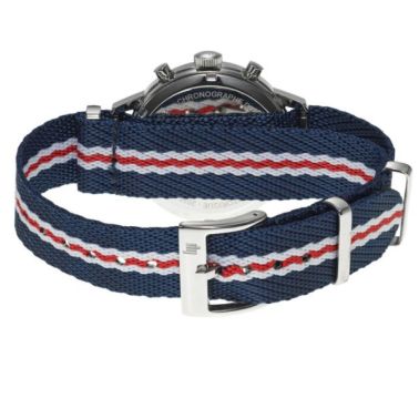 Montre Lip Rallye Méca quartz GPFH cadran blanc et bleu bracelet tissu 39 mm