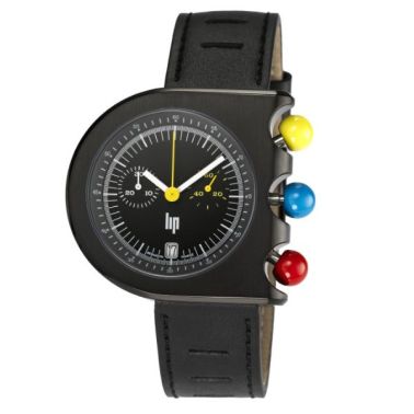 Montre Lip Mach 2000 Chronographe quartz cadran noir bracelet cuir noir